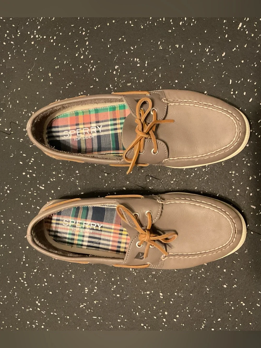 Sperry Men's Gray Leather Boat Shoes with Tan Laces